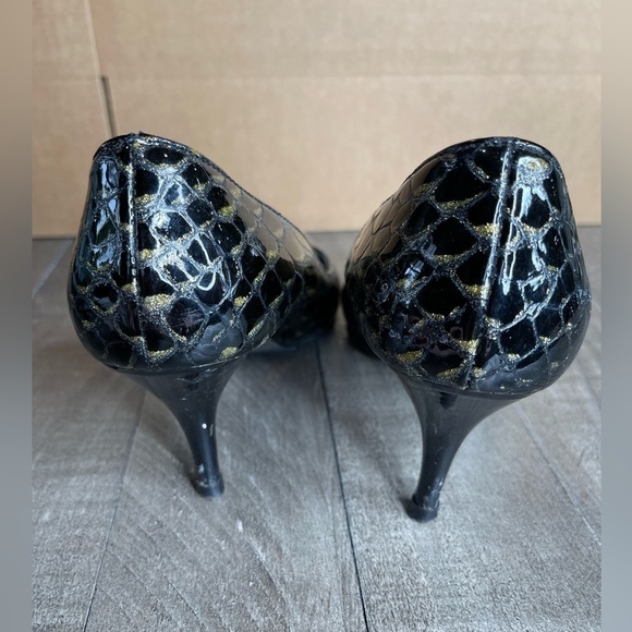 BECCACCINO Green black Croco Metallic SIZE 6 Heels Pumps Shoes Pointed Italy. - Picture 3 of 5